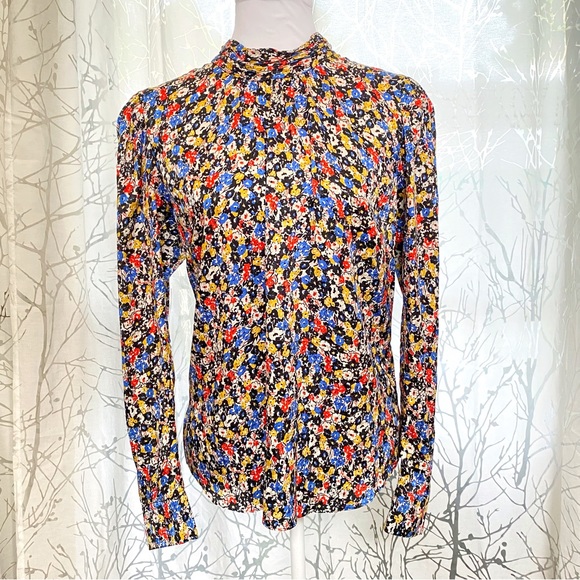 Veronica Beard mena black white red floral print neck tie silk blouse top - Picture 5 of 16